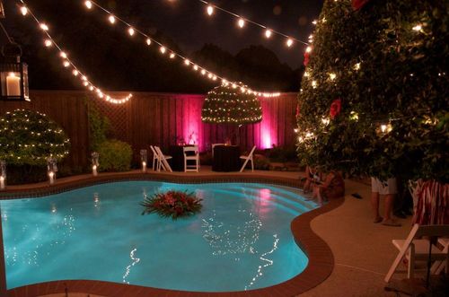 String Lights Over Your Swimming Pool, Outdoor Pool Patio Lighting Ideas